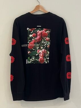 Empyre Black Long Sleeve Shirt with Red Rose Sleeve Prints